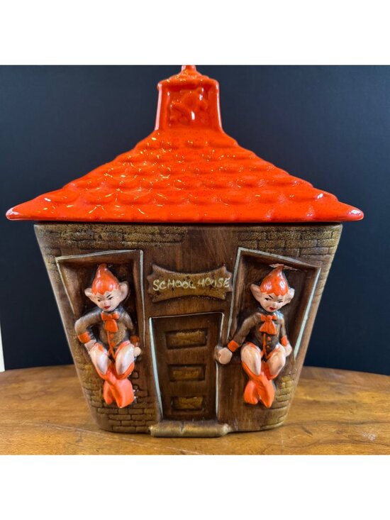 Gilner Other - Vintage 1970s Gilner Pixie Elf School House Cottage Cookie Jar Orange Brown